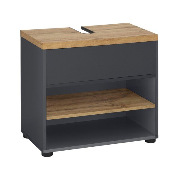 Antracitno sivi ormarić za ispod umivaonika u dekoru hrasta 60x57 cm Thessa – Støraa-image-1