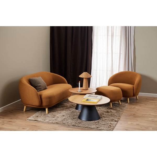 Crni/u prirodnoj boji okrugli stolić za kavu s pločom stola u dekoru hrasta ø 85 cm Soli – Actona-image-2