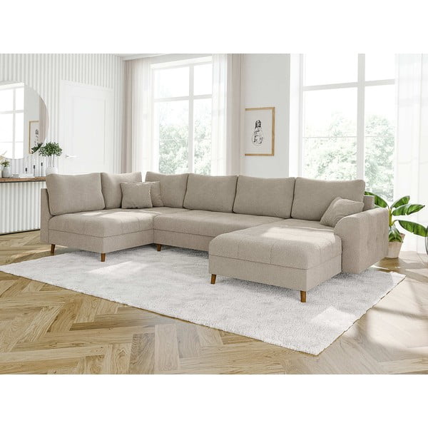 Bež kutna garnitura od bouclé tkanine (s desnim kutom/u obliku slova "U") Ariella – Ropez-image-3