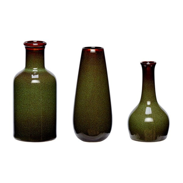 Set od 3 zelene keramičke vaze Hübsch Frej