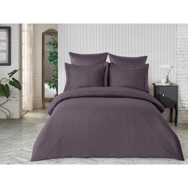 Pamučna satenska posteljina s plahtama za bračni krevet Saheser Elmas Purple, 200 x 220 cm