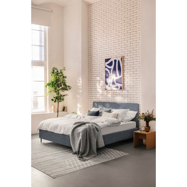 Plavi tapecirani bračni krevet s madracem/letvičastim okvirom 180x200 cm Noira Slim - Bonami Selection-image-1