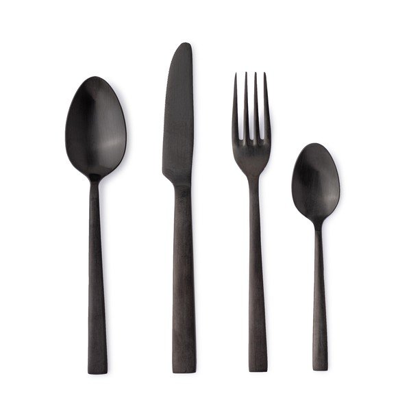 Crni pribor 16 kom od nehrđajućeg čelika za 4 osobe Hestia – Bizzotto