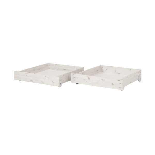 Set od 2 bijele ladice za odlaganje ispod dječjeg kreveta od borovine Flexa Classic