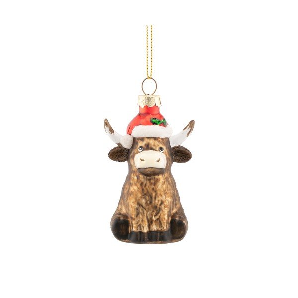 Stakleni ukas za božićno drvce 4,5 cm Highland Cow – Sass & Belle