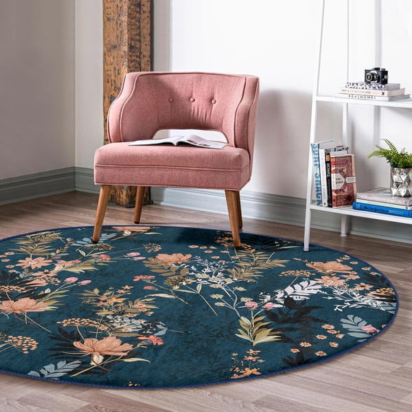 Tamno plavi periv/pogodan za robotski usisavač okrugli tepih ø 80 cm Comfort – Mila Home-image-1