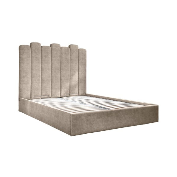 Bež tapecirani bračni krevet s prostorom za pohranu s podnicom 180x200 cm Dreamy Aurora - Miuform