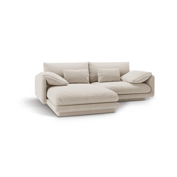 Bijela baršunasti kutna garnitura (s lijevim kutom/s ležaljkom) Torino – Micadoni -image-2