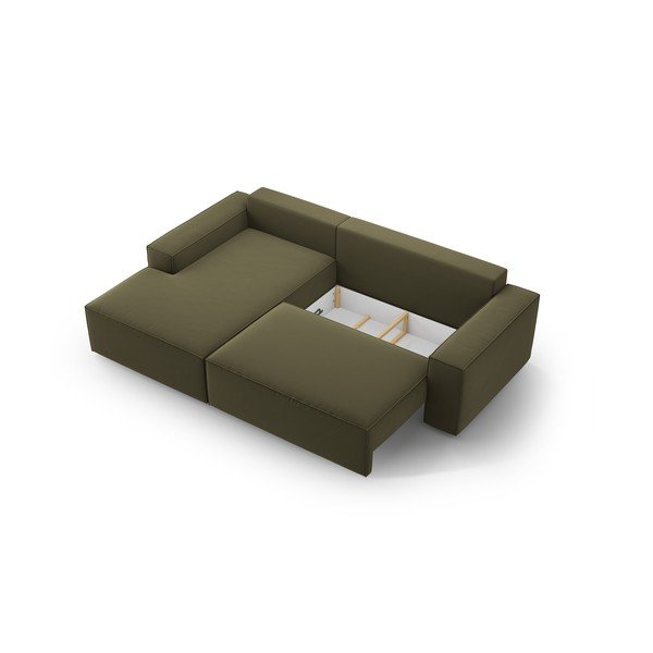 Zelena baršunasti sklopiva/s prostorom za odlaganje kutna garnitura (s lijevim kutom/s ležaljkom) Jodie – Micadoni -image-4