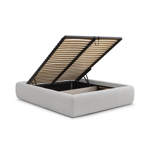 Svijetlo sivi tapecirani bračni krevet s prostorom za odlaganje/bez uzglavlja s podnicom 160x200 cm Inera – Bobochic Paris-image-3