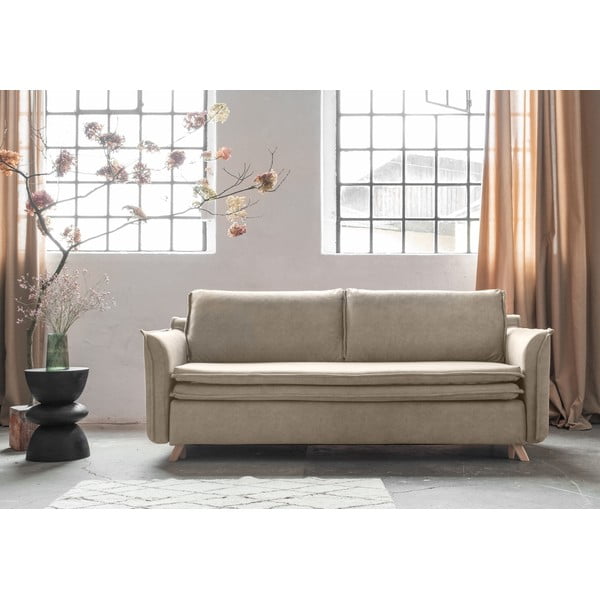 Bež baršunasti sklopiva sofa 225 cm Charming Charlie – Miuform-image-1