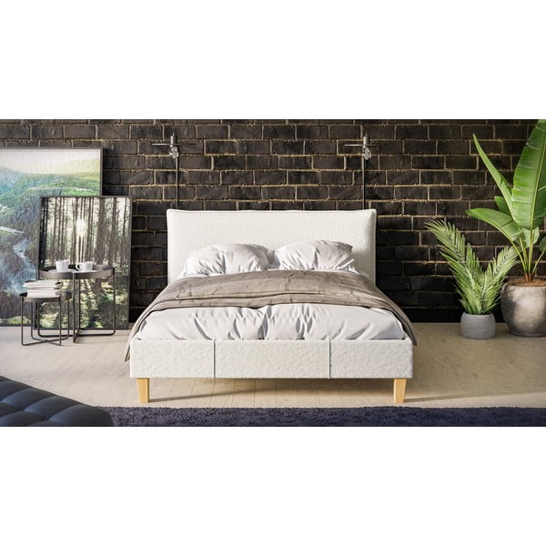 Krem tapecirani bračni krevet s letvičastim okvirom 140x200 cm Tina - Ropez-image-1