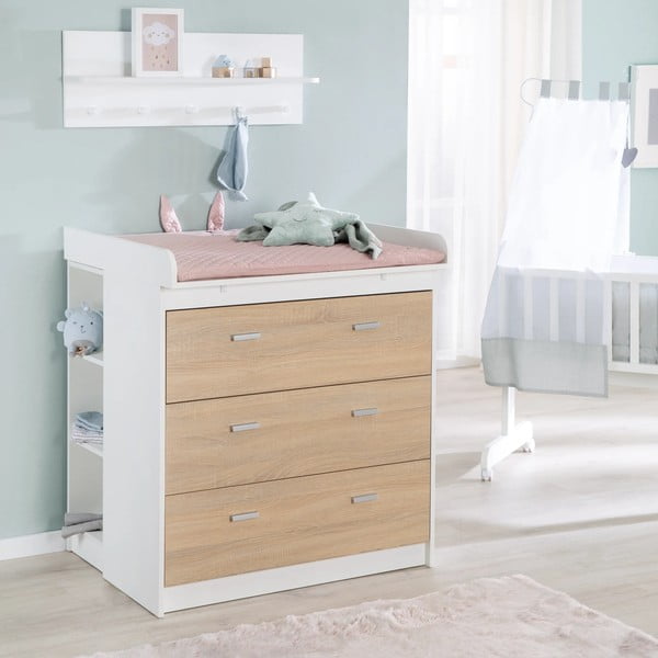 Bijela/u prirodnoj boji visoka dječja komoda u dekoru hrasta s promjenjivim stolom 89x98 cm Gabriella – Roba-image-4