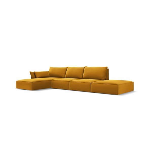 Senf žuta baršunasti kutna garnitura (s lijevim kutom/s ležaljkom) Vanda – Mazzini Sofas-image-2