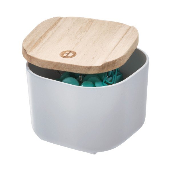 Siva kutija za pohranu s poklopcem od drveta paulovnije iDesign Eco, 9 x 9 cm-image-1