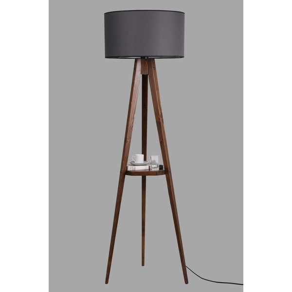 Crna/smeđa stojeća svjetiljka s policom s tekstilnim sjenilom (visina 154 cm) Sehbali Tripod – Opviq lights-image-2