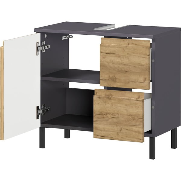 Tamno sivi ormarić za umivaonik u dekoru hrasta 60x56 cm Salinas - Germania-image-3