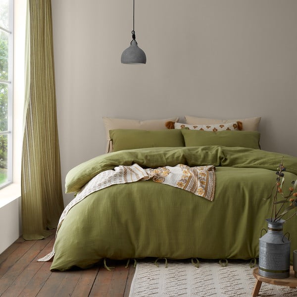Kaki zelena posteljina za krevet za jednu osobu od muslina 135x200 cm Afra – Pineapple Elephant