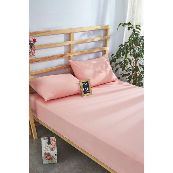 Ružičasti pamučan set plahte i jastučnice s gumom 100x200 cm – Mila Home