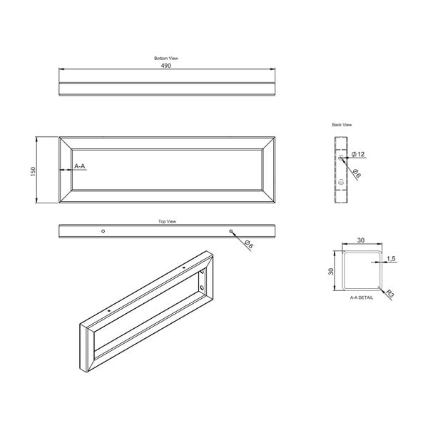 Željezna potpora za pult u srebrnoj boji 49x4 cm – Sapho-image-3