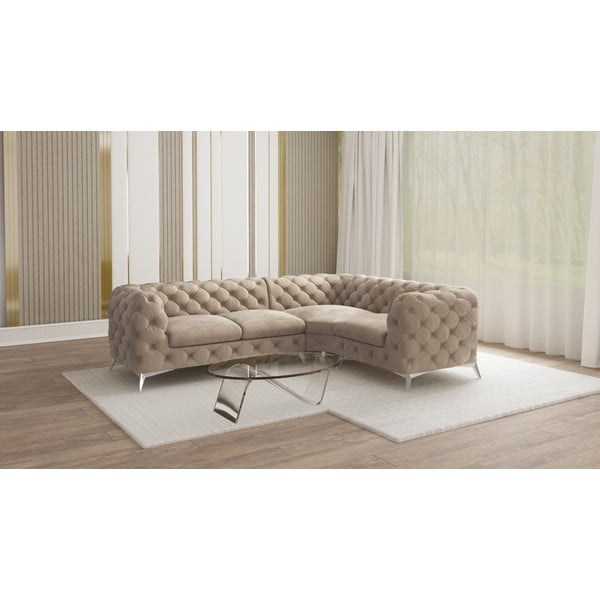 Sivo-bež baršunasti kutna garnitura (s desnim kutom/u obliku slova L) Chelsea – Ropez-image-1