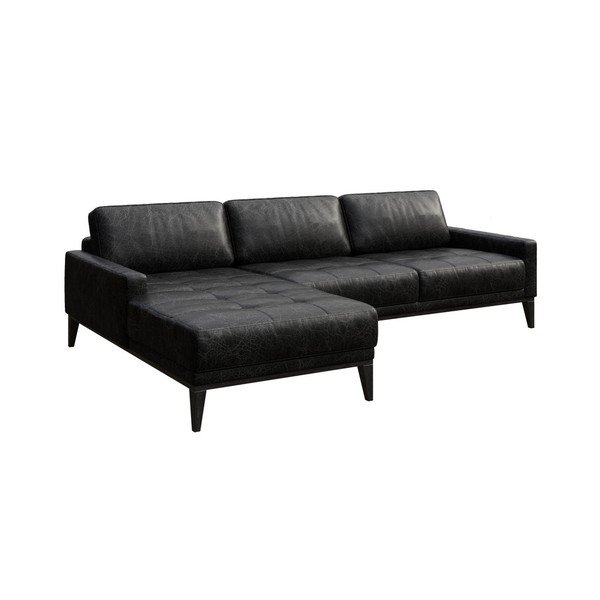 Crna kožna kutna garnitura MESONICA Musso Tufted, lijevi kut-image-2