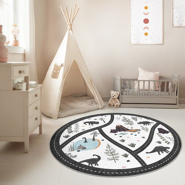 Crno-bijeli perivi dječji tepih za igru ø120 cm Dino Park – Mila Home-image-2