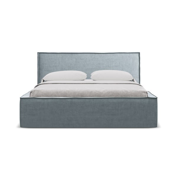 Svijetlo plavi tapecirani bračni krevet s prostorom za odlaganje s podnicom 160x200 cm Anani – Makamii-image-4