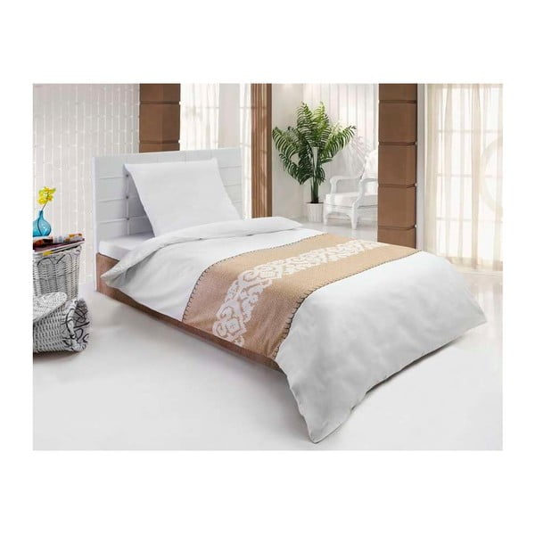 Satenska posteljina s jastukom Sukran Bež, za krevet za jednu osobu, 135x200 cm