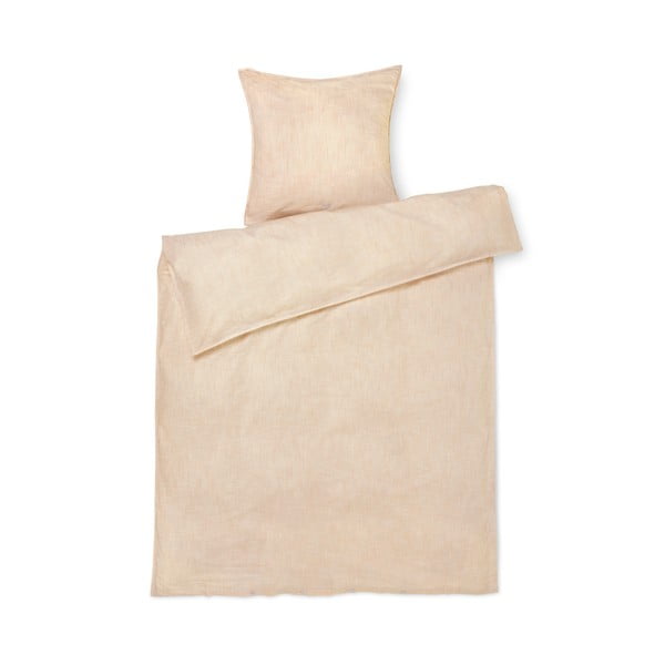 Oker žuto-bijela posteljina za krevet za jednu osobu-za produženi krevet od organskog pamuka 140x220 cm Monochrome Lines – JUNA