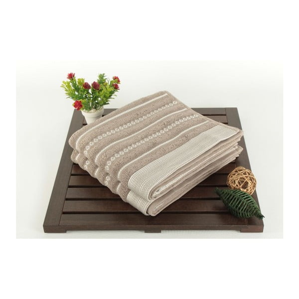 Set od dva ručnika s prugastim uzorkom u sivoj i krem boji Nature Touch, 90 x 50 cm