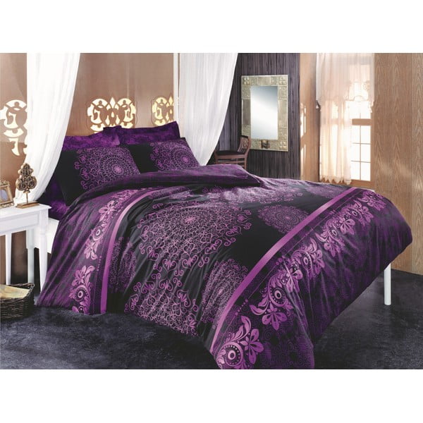 Pamučna posteljina s plahtom za bračni krevet na razvlačenje Solanya, 200 x 220 cm
