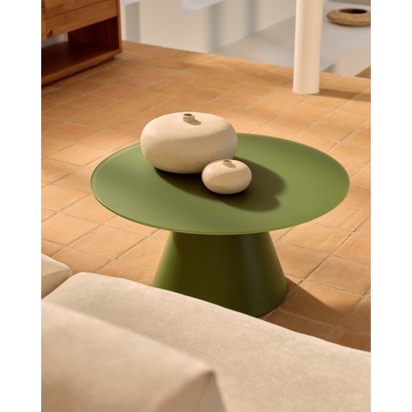 Zeleni okrugao stolić za kavu sa staklenom pločom stola ø 80 cm Wilshire – Kave Home-image-1