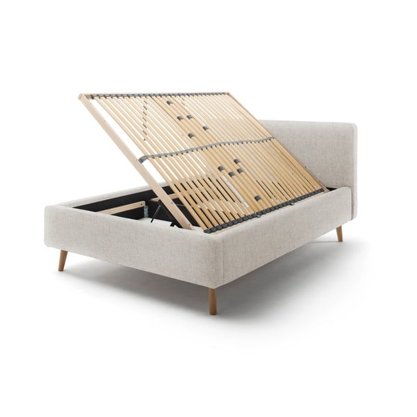 Bež tapecirani bračni krevet s prostorom za odlaganje s podnicom 140x200 cm Mattis – Meise Möbel-image-2