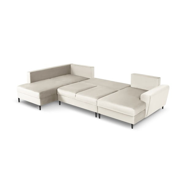 Bež baršunasti sklopiva/s prostorom za odlaganje kutna garnitura (s lijevim kutom/u obliku slova "U") Kyoto – Cosmopolitan Design-image-2