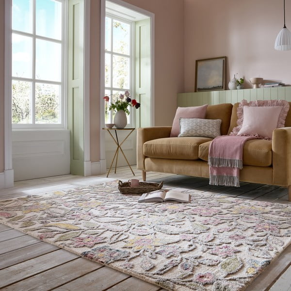Krem ručno rađen vunen tepih 160x230 cm Tania Floral – Flair Rugs-image-1