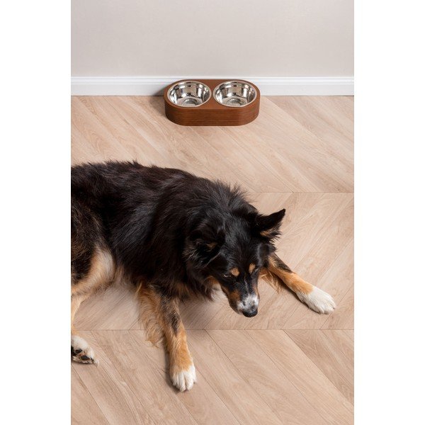 Set od 2 metalne posude u tamnom drvenom postolju PT LIVING Pet, širine 18 cm-image-1