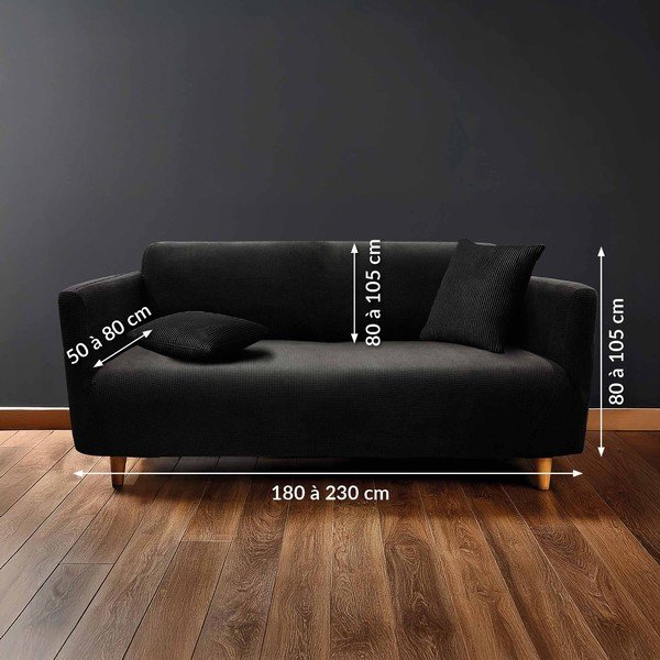 Crna rastezljiva presvlaka za sjedeću garnituru trosjed Sacha – douceur d'intérieur-image-2