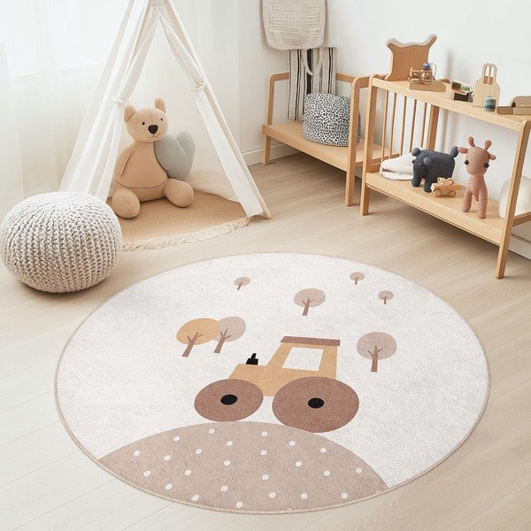 Bež periv dječji tepih ø150 cm Tractor World – Mila Home-image-1