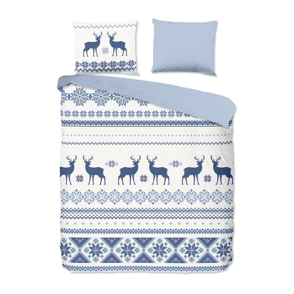 Bijelo-plava posteljina od flanela s božićnim motivom Good Morning Nordic, 140 x 200 cm