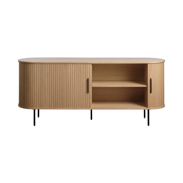 Niska komoda u dekoru hrasta s kliznim vratima u prirodnoj boji 76x180 cm Nola – Unique Furniture-image-2