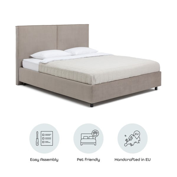 Smeđe-sivi tapecirani bračni krevet s podnicom i prostorom za odlaganje 160x200 cm Myra Bold – Bonami Selection-image-4