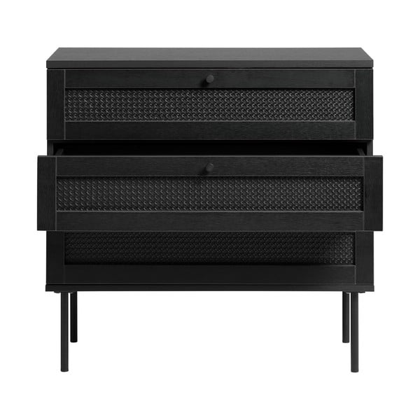 Crna niska komoda u dekoru hrasta 80x75 cm Pensacola - Unique Furniture-image-3