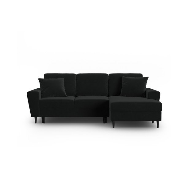 Crna baršunasti sklopiva/s prostorom za odlaganje kutna garnitura (s desnim kutom/s ležaljkom) Kyoto – Cosmopolitan Design