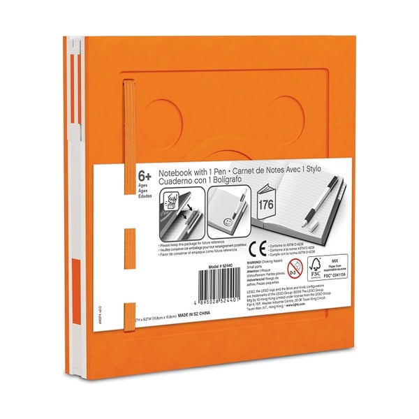 Narančasta četvrtasta bilježnica s gel kemijskom olovkom LEGO®, 15,9 x 15,9 cm-image-2