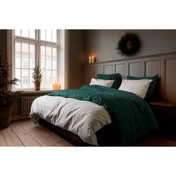 Bež posteljina za krevet za jednu osobu od pamučnog perkala 140x200 cm Christmas Fable – JUNA-image-1