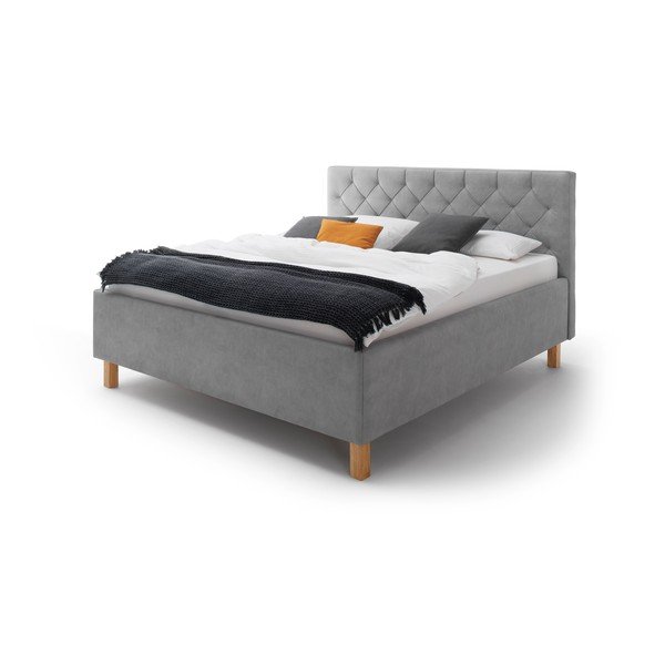 Svijetlo sivi tapecirani bračni krevet s prostorom za odlaganje s podnicom 160x200 cm San Remo – Meise Möbel-image-4