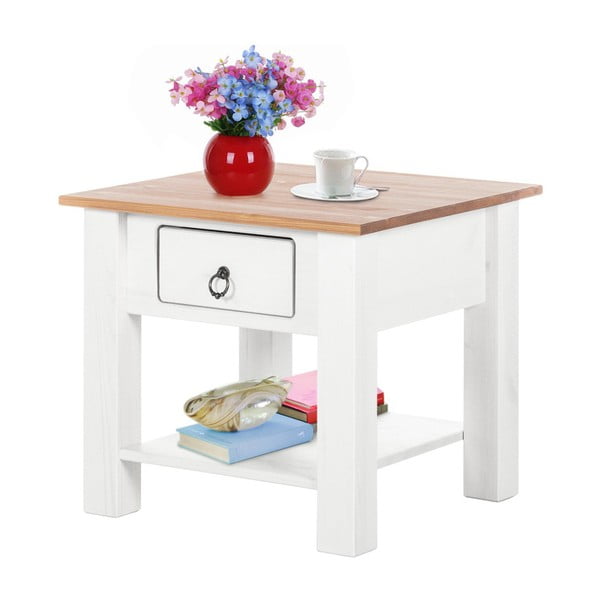 Bijeli stolić za kavu od borovine s pločom u prirodnoj boji Støraa Klein-image-1