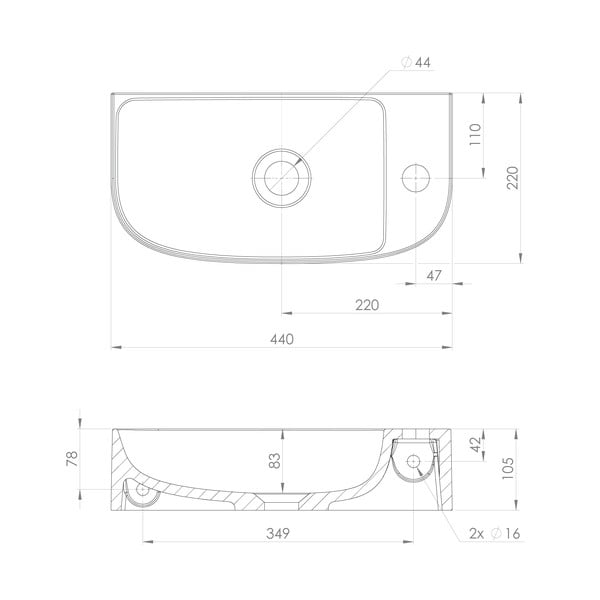 Bijeli umivaonik za WC od mineralnog kompozita 44x22 cm Alga – Sapho-image-4