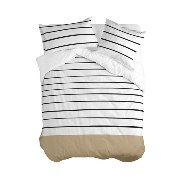Crno-bijela/smeđa pamučna navlaka za poplun za krevet za jednu osobu 140x200 cm Blush sand – Blanc